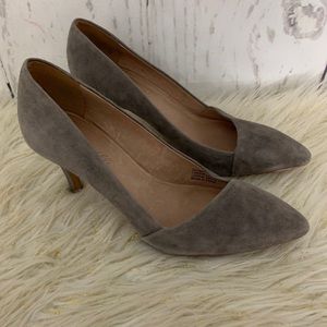 Madewell The Mira Midi Heel Taupe Suede Pumps 7.5